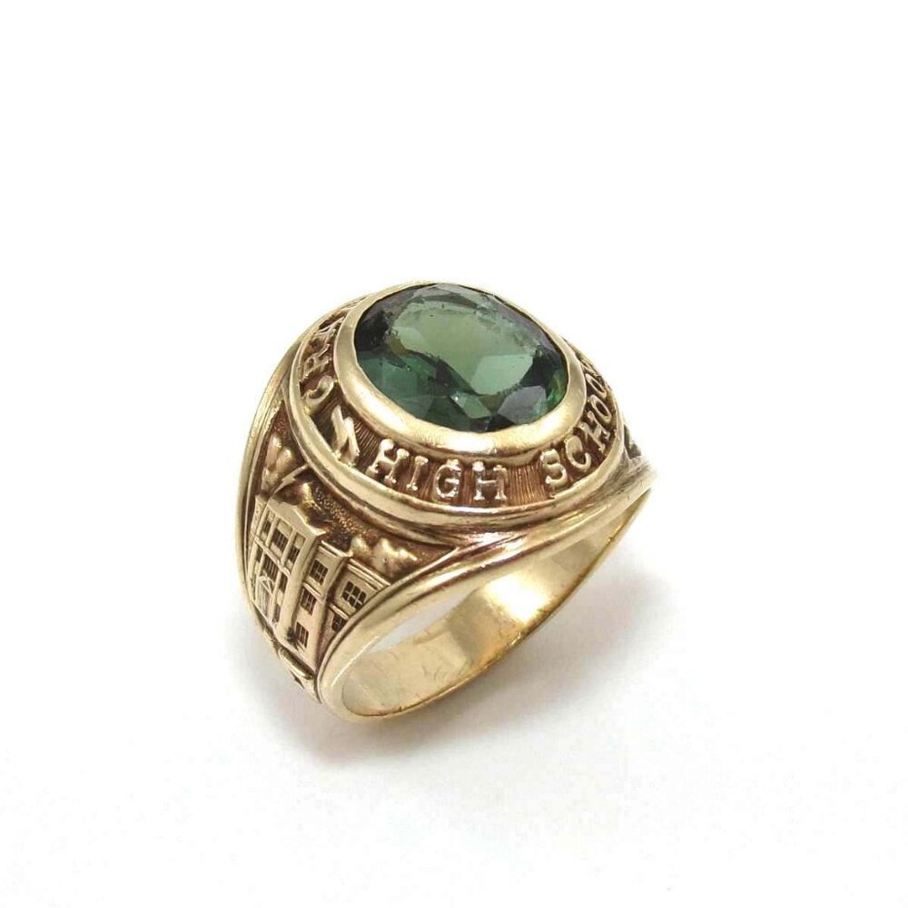 Vintage 10K Yellow Gold 1961 Cranston High School Class Ring Size 8.25
